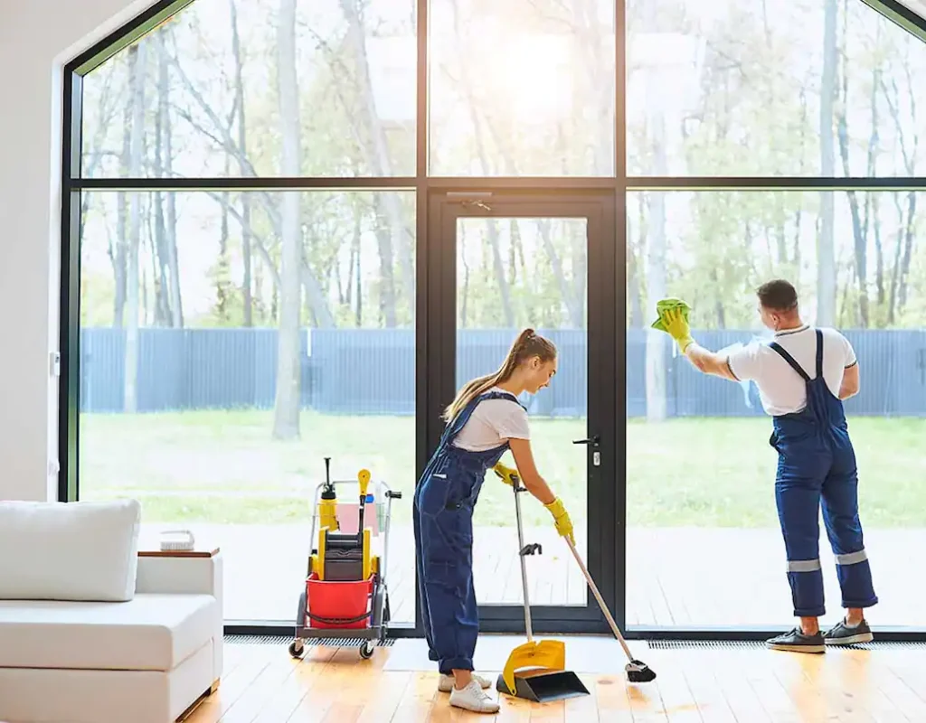 house-cleaners-cleaning Commercial cleaner sanitizing workspace in Raleigh business office